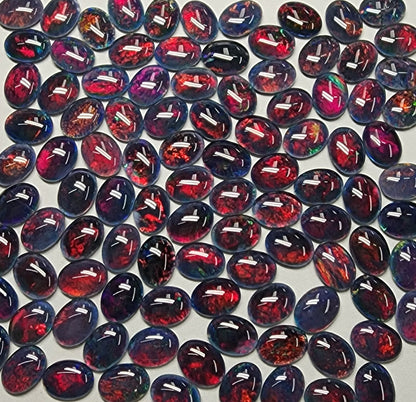 53946.0 - 8x6 mm Oval Cut Australian Opal Triplets For Sale in either Blue or Green or Red Colour or in a Combination of All Three Colours