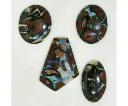 54093.0 - Unique 4 Piece set of Australian Queensland Boulder Opal, Earrings 24x20 mm + Pendant 35x25 + Ring 26x17 mm Weight is 65.39 carats