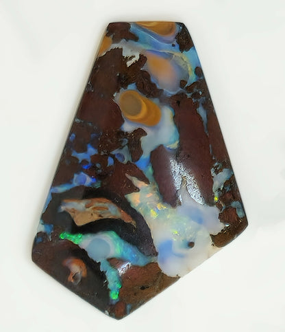 54093.0 - Unique 4 Piece set of Australian Queensland Boulder Opal, Earrings 24x20 mm + Pendant 35x25 + Ring 26x17 mm Weight is 65.39 carats