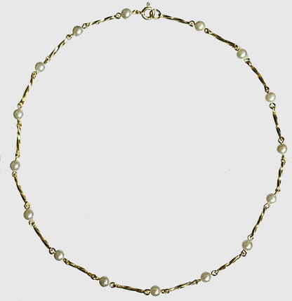 01028.0 - Sterling Silver Gold Plated Neck chain Twisted bars with 5mm shell based imitation pearls Various lengths chain and bracelets