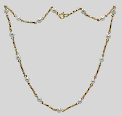01028.0 - Sterling Silver Gold Plated Neck chain Twisted bars with 5mm shell based imitation pearls Various lengths chain and bracelets