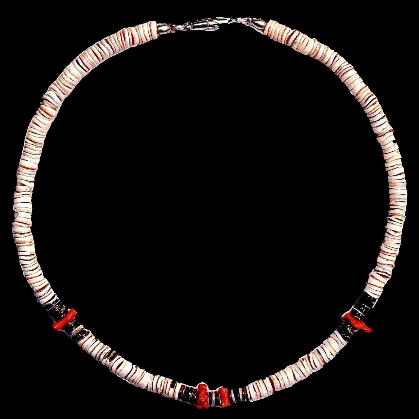 53961.0 - Pink Shell and Red Coral Necklace with Silver Colored Screw Type Clasp Available in Varoius Lengths 40 42 44 46 48 and 50 cm