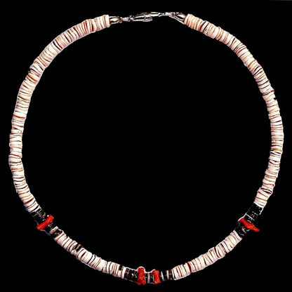 53961.0 - Pink Shell and Red Coral Necklace with Silver Colored Screw Type Clasp Available in Varoius Lengths 40 42 44 46 48 and 50 cm