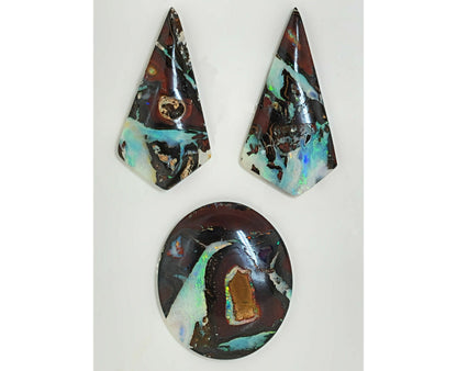 53466.0 - Very unusual and unique 3 Piece set of Australian Queensland Boulder Opal Earrings 36x19 mm & Pendant 30x26 mm Total 65.39 carats
