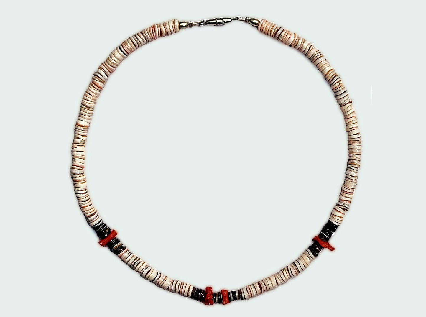 53961.0 - Pink Shell and Red Coral Necklace with Silver Colored Screw Type Clasp Available in Varoius Lengths 40 42 44 46 48 and 50 cm