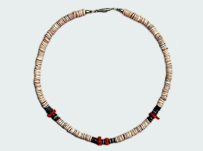 53961.0 - Pink Shell and Red Coral Necklace with Silver Colored Screw Type Clasp Available in Varoius Lengths 40 42 44 46 48 and 50 cm