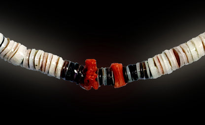 53961.0 - Pink Shell and Red Coral Necklace with Silver Colored Screw Type Clasp Available in Varoius Lengths 40 42 44 46 48 and 50 cm