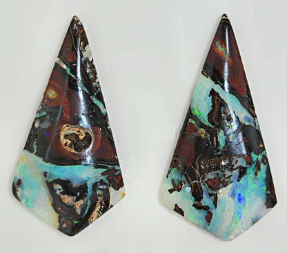 53466.0 - Very unusual and unique 3 Piece set of Australian Queensland Boulder Opal Earrings 36x19 mm & Pendant 30x26 mm Total 65.39 carats