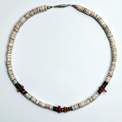 53961.0 - Pink Shell and Red Coral Necklace with Silver Colored Screw Type Clasp Available in Varoius Lengths 40 42 44 46 48 and 50 cm