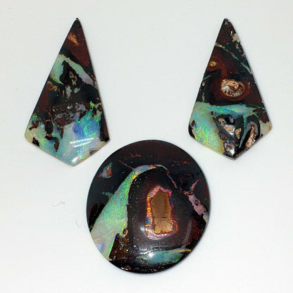 53466.0 - Very unusual and unique 3 Piece set of Australian Queensland Boulder Opal Earrings 36x19 mm & Pendant 30x26 mm Total 65.39 carats