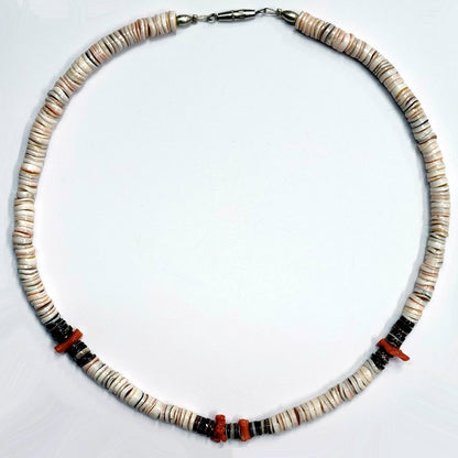 53961.0 - Pink Shell and Red Coral Necklace with Silver Colored Screw Type Clasp Available in Varoius Lengths 40 42 44 46 48 and 50 cm