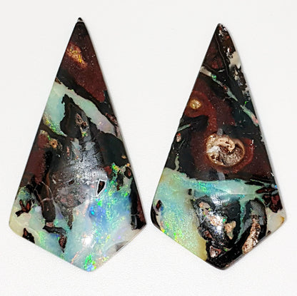 53466.0 - Very unusual and unique 3 Piece set of Australian Queensland Boulder Opal Earrings 36x19 mm & Pendant 30x26 mm Total 65.39 carats