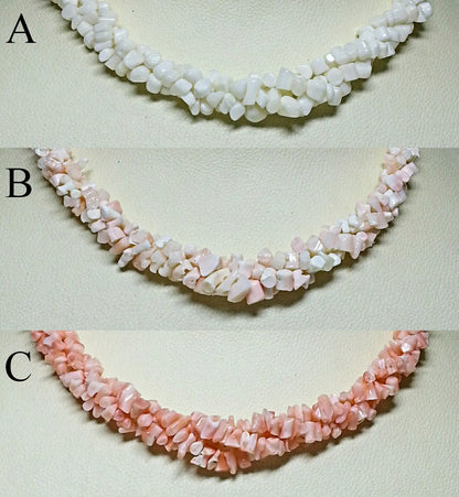 06725.0 - Genuine Untreated 3-Strand Short Branch Natural Coral Choker in White Coral or Very Light Pink or Pink Coral from Taiwan in 1980's