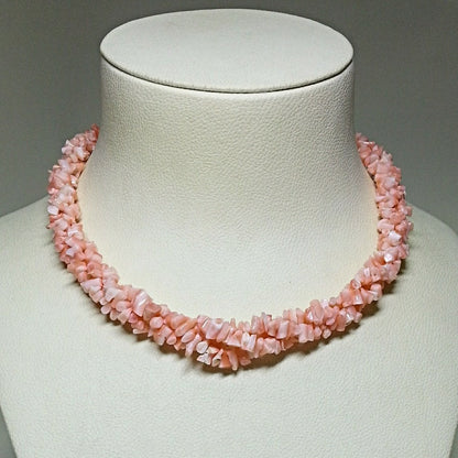06725.0 - Genuine Untreated 3-Strand Short Branch Natural Coral Choker in White Coral or Very Light Pink or Pink Coral from Taiwan in 1980's