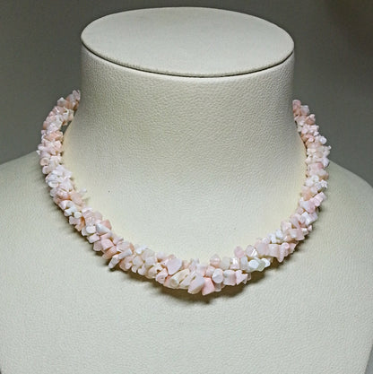 06725.0 - Genuine Untreated 3-Strand Short Branch Natural Coral Choker in White Coral or Very Light Pink or Pink Coral from Taiwan in 1980's
