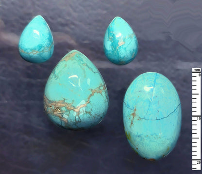 54097.0 - 4 piece set Australian NATURAL Turquoise NOT treated, very rare, Pear shape + Oval + Pair of drops 32.32 carats "TurqOZ" for sale