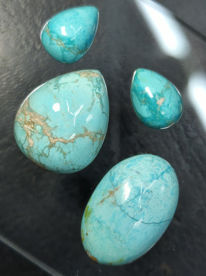 54097.0 - 4 piece set Australian NATURAL Turquoise NOT treated, very rare, Pear shape + Oval + Pair of drops 32.32 carats "TurqOZ" for sale
