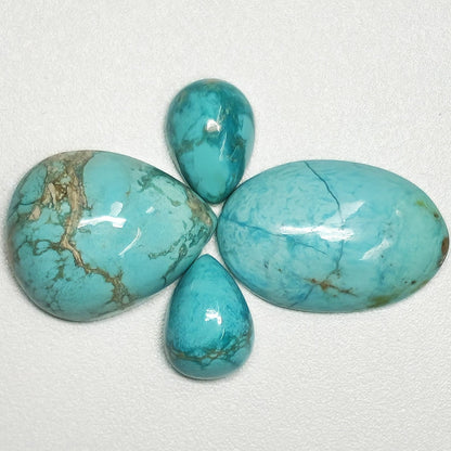 54097.0 - 4 piece set Australian NATURAL Turquoise NOT treated, very rare, Pear shape + Oval + Pair of drops 32.32 carats "TurqOZ" for sale