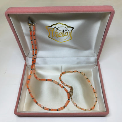 54187.0 - Pink Tube Coral and Metal bead 42cm necklace with matching 22cm bracelet in presentation box Taiwan sea harvested during 1970-1980