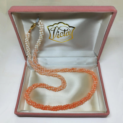 54193.0 - Natural Taiwan sea Coral Triple strand of 4 mm beads necklace Graduated colour from deep pink to white 63 cm in presentation box