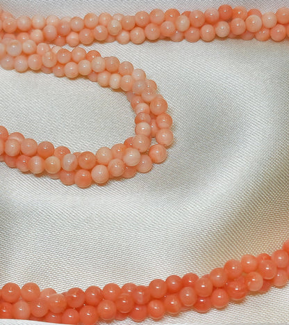 54193.0 - Natural Taiwan sea Coral Triple strand of 4 mm beads necklace Graduated colour from deep pink to white 63 cm in presentation box
