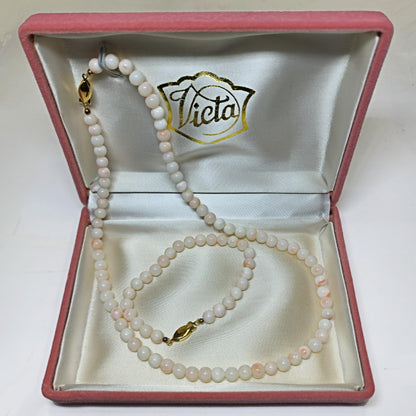54201.0 - Matching 47 cm 6.5 mm Light Pink natural Taiwanese Coral Bead Necklace and 18.5 cm Bracelet in box Harvested from the sea 1970-80