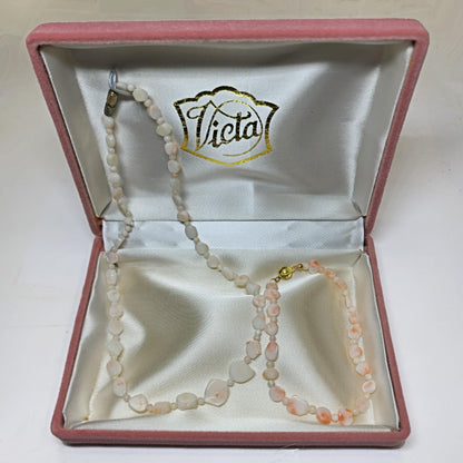 54189.0 - Matching 40 cm Light Pink Taiwanese sliced coral and bead necklace and 21 cm bracelet presentation box harvested from sea 1970-80