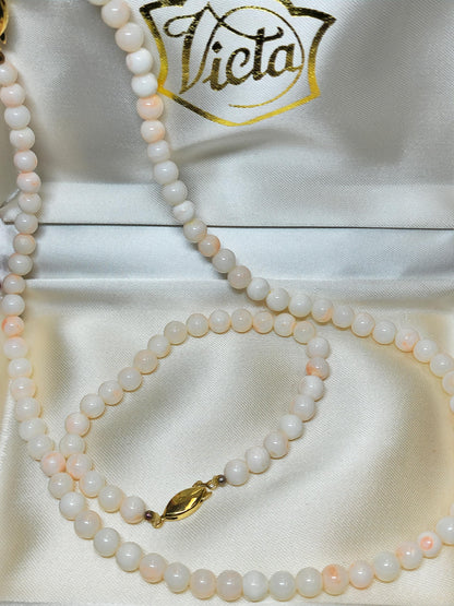 54201.0 - Matching 47 cm 6.5 mm Light Pink natural Taiwanese Coral Bead Necklace and 18.5 cm Bracelet in box Harvested from the sea 1970-80