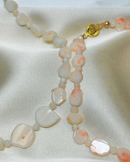 54189.0 - Matching 40 cm Light Pink Taiwanese sliced coral and bead necklace and 21 cm bracelet presentation box harvested from sea 1970-80