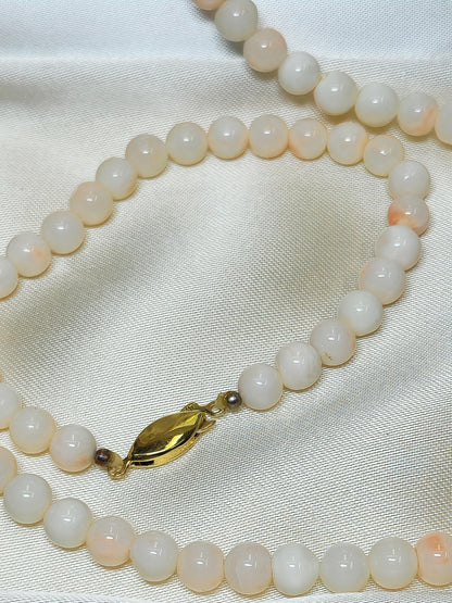 54201.0 - Matching 47 cm 6.5 mm Light Pink natural Taiwanese Coral Bead Necklace and 18.5 cm Bracelet in box Harvested from the sea 1970-80