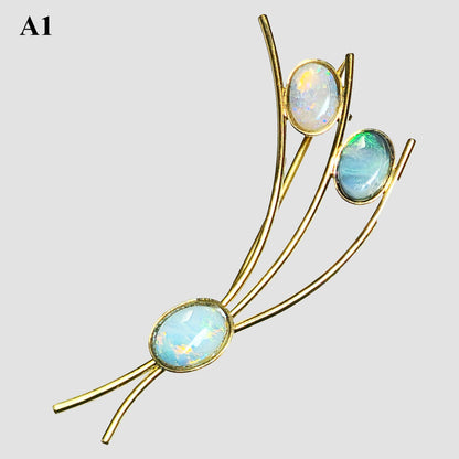 04129. Gold Plated Sterling Silver Brooch with Australian Solid Opals