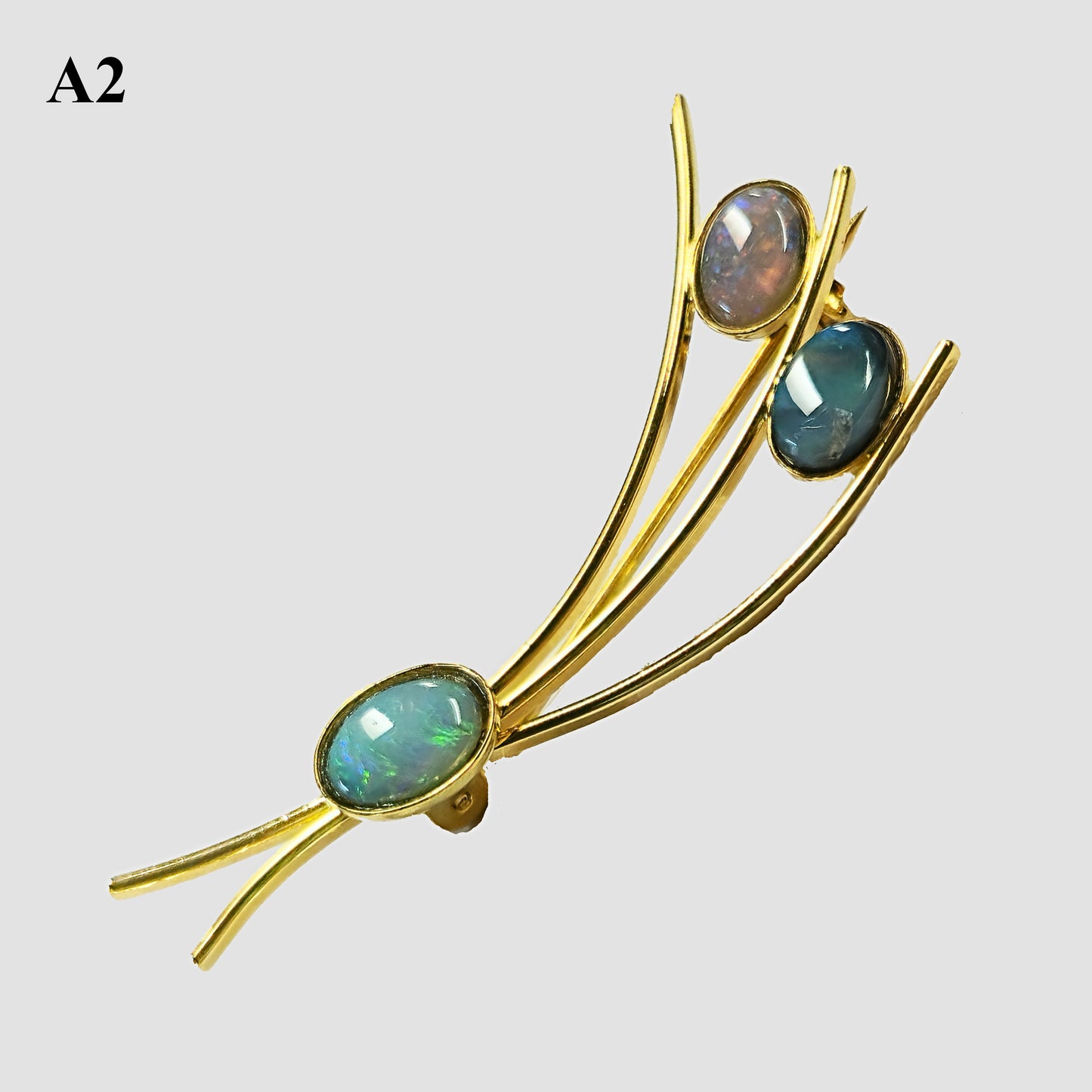 04129. Gold Plated Sterling Silver Brooch with Australian Solid Opals