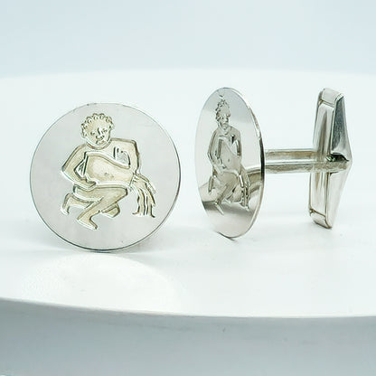 54209. Sterling Silver Cuff Links, Zodiac Designs, Spring Loaded Links, Presentation Box
