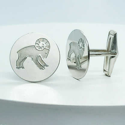 54209. Sterling Silver Cuff Links, Zodiac Designs, Spring Loaded Links, Presentation Box
