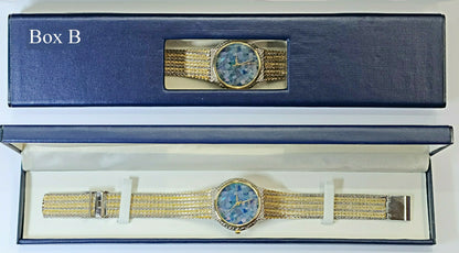 03539.0 - 32 mm "GEMTIME" Opal Watch with Natural Australian Opal 4 Roman numbers Gold and Silver metal band Japanese movement