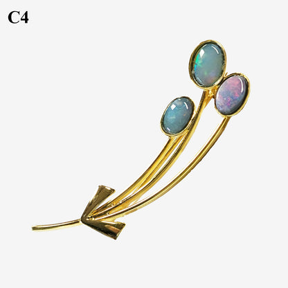 04129. Gold Plated Sterling Silver Brooch with Australian Solid Opals