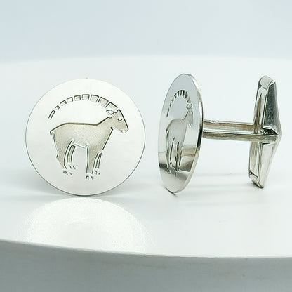 54209. Sterling Silver Cuff Links, Zodiac Designs, Spring Loaded Links, Presentation Box