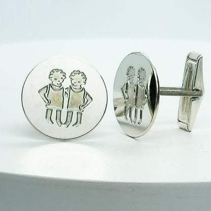 54209. Sterling Silver Cuff Links, Zodiac Designs, Spring Loaded Links, Presentation Box