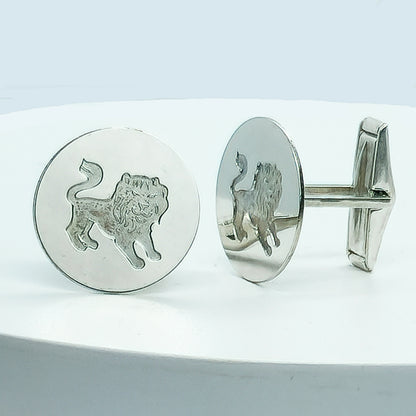 54209. Sterling Silver Cuff Links, Zodiac Designs, Spring Loaded Links, Presentation Box
