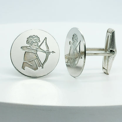 54209. Sterling Silver Cuff Links, Zodiac Designs, Spring Loaded Links, Presentation Box