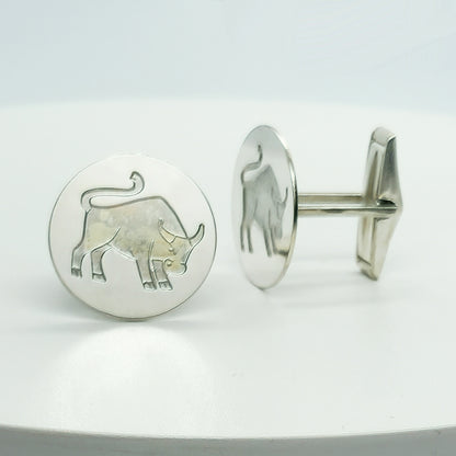 54209. Sterling Silver Cuff Links, Zodiac Designs, Spring Loaded Links, Presentation Box