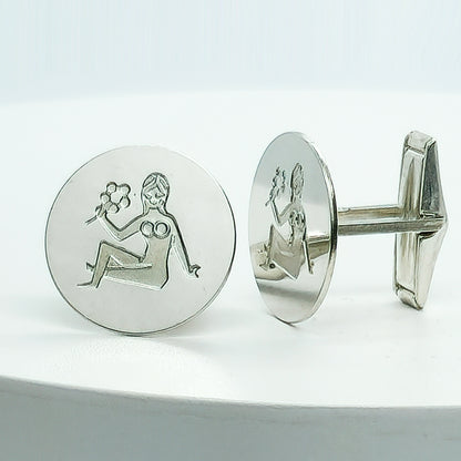54209. Sterling Silver Cuff Links, Zodiac Designs, Spring Loaded Links, Presentation Box