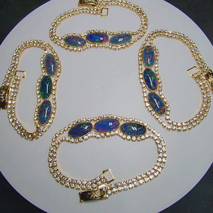 04536.0 - Gold Plated Bracelet set with three Opal Triplets Made in Australia with Swarovski Rhinestones