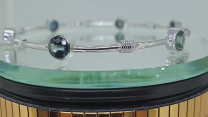 01323.0 - Sterling Silver Bangle 6 Australian Sapphires in Blue and/or Blue/Green and/or Teal and/or Parti Colour Sapphires About 3.50 Cts