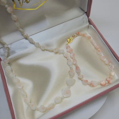54189.0 - Matching 40 cm Light Pink Taiwanese sliced coral and bead necklace and 21 cm bracelet presentation box harvested from sea 1970-80