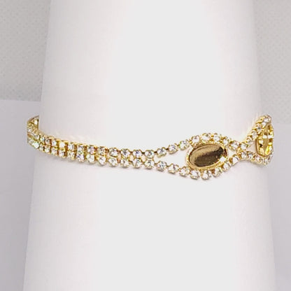 54231.0 - Gold Plated bracelet with Swarovski Rhinestones and 14x7 mm and 10x6 mm cups for cabochon stone