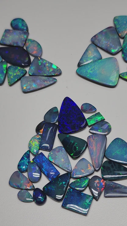 54073.0 - Unusual shaped Opal Doublets Made in Australia from Natural Australian Opal Lot A is 7 pcs 32.29 cts, Lot B is 10 pcs 26.98 cts