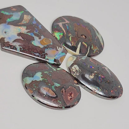 54093.0 - Unique 4 Piece set of Australian Queensland Boulder Opal, Earrings 24x20 mm + Pendant 35x25 + Ring 26x17 mm Weight is 65.39 carats