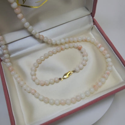 54201.0 - Matching 47 cm 6.5 mm Light Pink natural Taiwanese Coral Bead Necklace and 18.5 cm Bracelet in box Harvested from the sea 1970-80