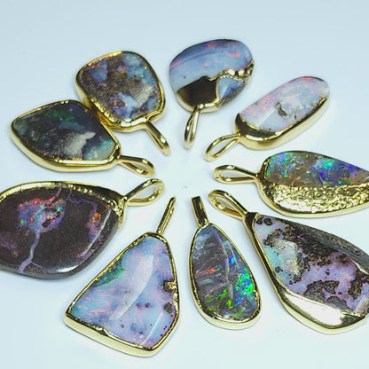 54130.0 - Boulder Opal in 999 Silver Created by SilverForm's special process in the 1970's then Gold Plated No longer made and few available